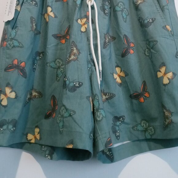 RSQ Swim Shorts Men's Green Butterfly Print Drawstring Pockets Size Medium - Picture 5 of 7